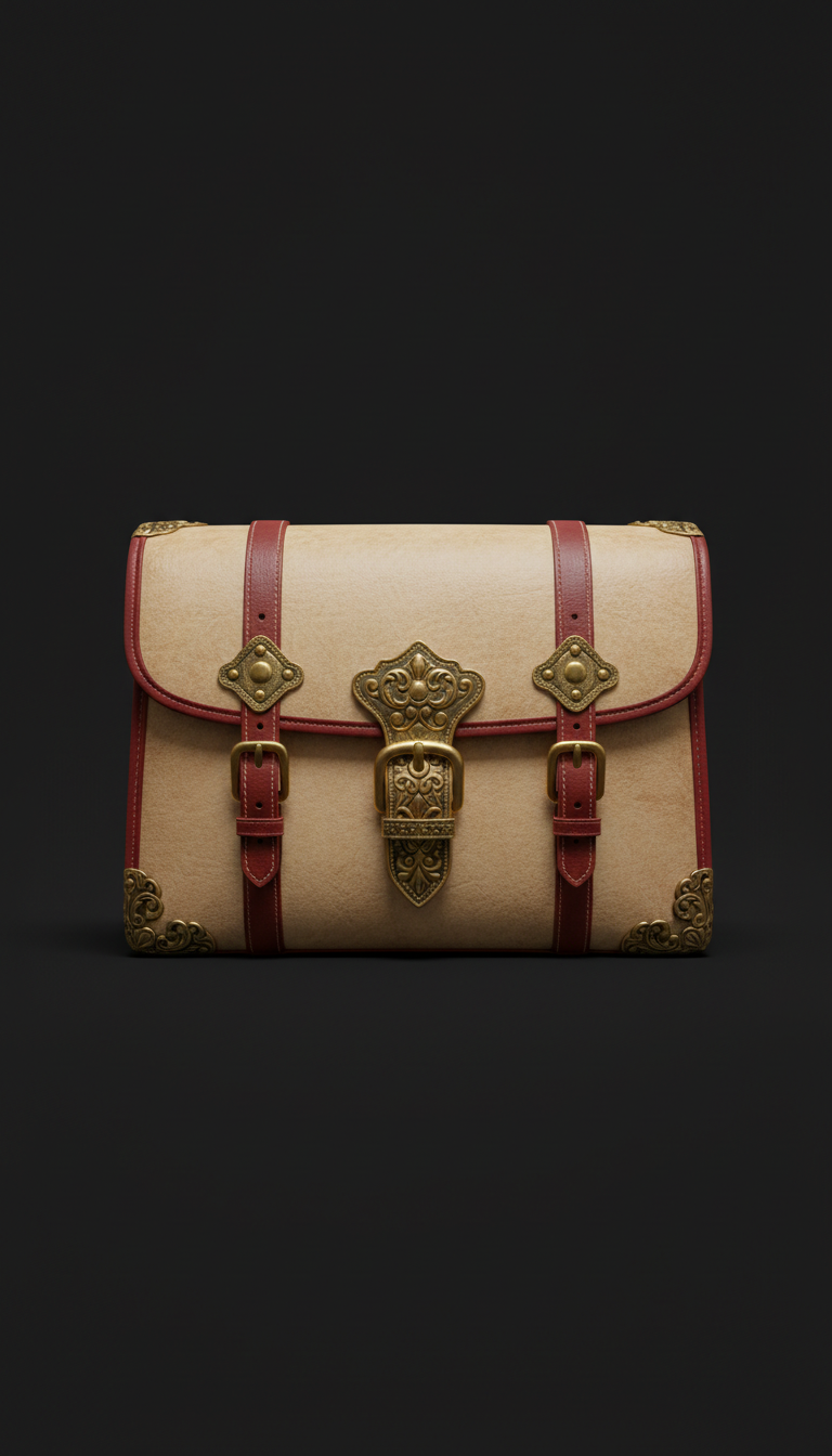 Antique Gold-Accented Parchment Ivory Satchel
