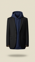 Ink Blue Oversized Hoodie Under Obsidian Blazer