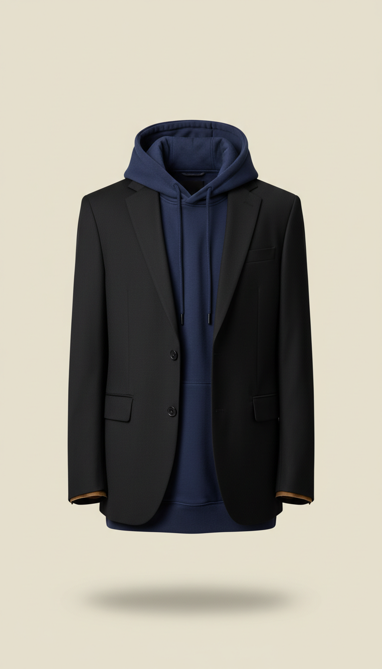 Ink Blue Oversized Hoodie Under Obsidian Blazer